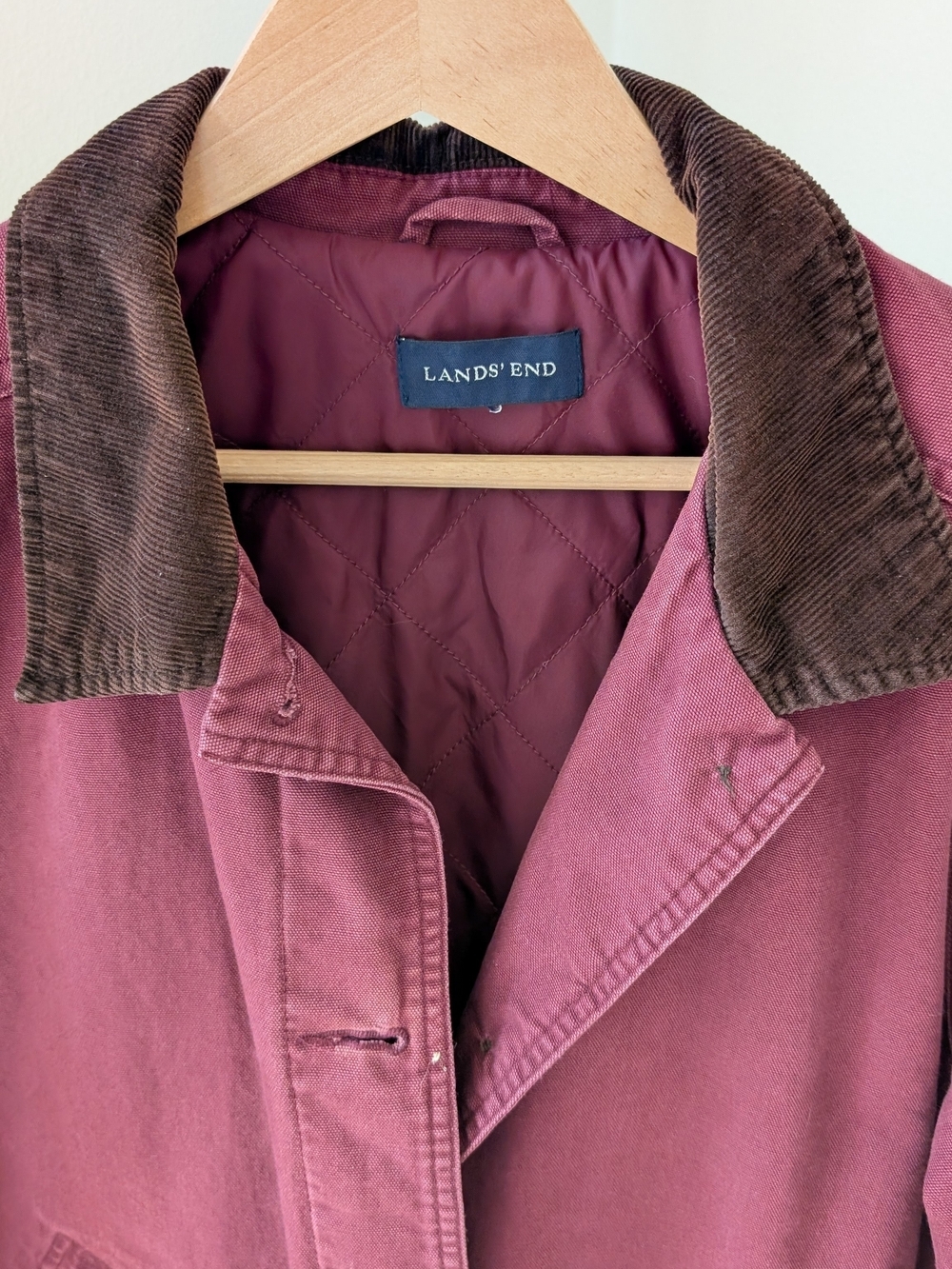 Vintage Lands' End Chore Denim Corduroy Collared Jacket In Burgundy - Picture 3 of 5